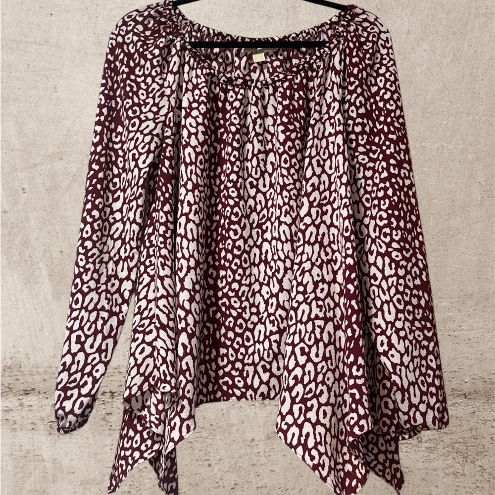 Micheal-Leopard Print Women's Top -Burgundy and Cream
